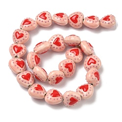 Pink Фарфоровые эмалированные бусины ручной работы с узором в виде сердечек, сердце, пастельный фарфор, розовые, 15.5x16~16.5x10.5~11 мм, отверстие : 1.8~2 мм