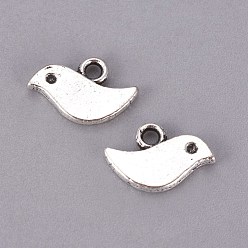 Antique Silver Tibetan Style Alloy Charms, Cadmium Free & Lead Free, Bird, Antique Silver, 7x11x1mm, Hole: 1mm