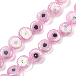 Pink Ручной сглаза бусины бисер нитей, плоско-круглые, розовые, 7.5~8.5x3 мм, отверстие : 0.8 мм, около 48 шт / нитка, 13.54~14.72'' (34.4~37.4 см)