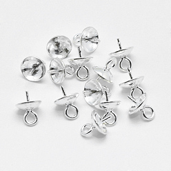 Platinum Rhodium Plated 925 Sterling Silver Pendant Bails, For Half Drilled Beads, Platinum, 6.5x5mm, Hole: 1mm, Pin: 0.5mm