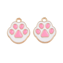 Pink Alloy with Enamel Pendants, Paw Print Charms, Light Gold, Pink, 17x14x1.5mm, Hole: 1.9mm