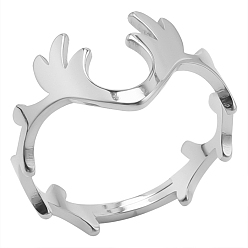 Stainless Steel Color Stainless Steel Antler Adjustable Ring for Women, Stainless Steel Color, Inner Diameter: 17mm
