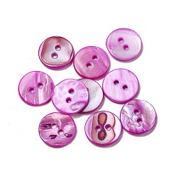 Orchid Freshwater Shell Buttons, 2-Hole, Flat Round, Orchid, 15x1~2mm, Hole: 2mm
