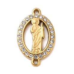 Кристалл 304 овальные стразы из нержавеющей стали с подвесками-соединителями Saint Jude, ионное покрытие (ip), золотые, кристалл, 24x15x2 мм, отверстие : 1.2 мм