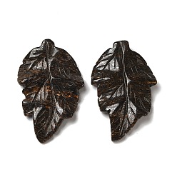 Bronzite Natural Bronzite Pendants, Leaf Charms, 41.5x25~26x5mm, Hole: 0.8mm