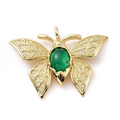 Green Opaque Resin Pendants, Butterfly Charm, with Real 18K Gold Plated Brass Findings, Cadmium Free & Lead Free, Real 18K Gold Plated, Green, 22.5x31x4mm, Hole: 3mm