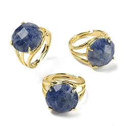 (306FM) Жонкиль матовый с лаймовой подкладкой Латунные манжеты с открытыми кольцами, с натуральным голубым пятнистым яшмом, круглые, граненые, стойки покрытие, долговечный, золотые, 18 мм