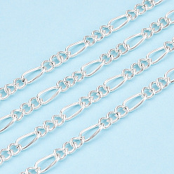 Серебро Железо Figaro цепи мать-сын цепи, несварные, с катушкой, Мать ссылке: 0.8x3.5x7 mm, Сын ссылке: 0.8x3x4.2 mm, около 328.08 футов (100 м) / рулон