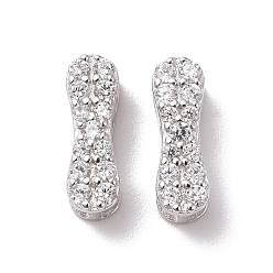 Letter I 925 Sterling Silver Micro Pave Cubic Zirconia Beads, Real Platinum Plated, Letter I, 9x3x3mm, Hole: 2.5x1.5mm