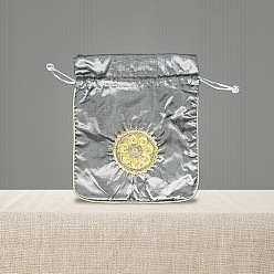 Light Grey Chinese Style Brocade Drawstring Gift Blessing Bags, Jewelry Storage Pouches for Wedding Party Candy Packaging, Rectangle with Flower Pattern, Light Grey, 18x15cm