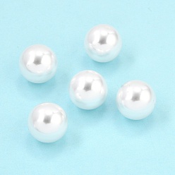 Белый Пластиковые жемчужные бисера, круглые, половину отверстия, белые, 14 мм, отверстие : 1.5 мм
