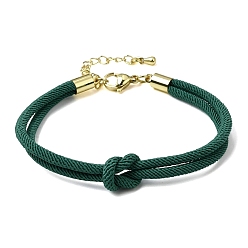 Teal 3MM Round Nylon Braided Cord Bracelet Making, Knot, with Golden 202 Stainless Steel Lobster Clasp & Brass Finding, Teal, 6.69x0.39 inch(17x1cm)