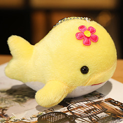 Yellow Velvet Dolphin Pendant Decorations, with PP Cotton Filling & Metal Ball Chain, Yellow, 120mm