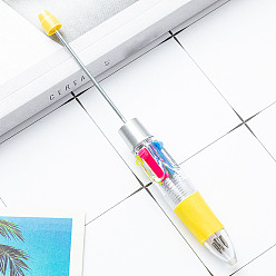 Yellow Plastic Ball-Point Pen, Beadable Pen, for DIY Personalized Pen with Jewelry Beads, Yellow, 149x14mm