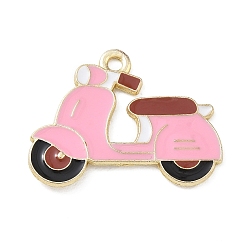 Pink Colgantes de la aleación del esmalte, encantos de moto, la luz de oro, rosa, 19x25x1 mm, agujero: 1.9 mm