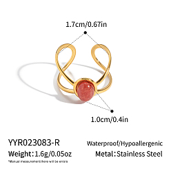 Красный Агат Овальное кольцо из натурального сердолика, манжетное кольцо из нержавеющей стали для женщин, реальный 18 k позолоченный
