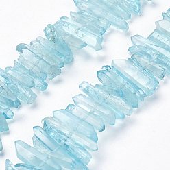 Light Cyan Natural Quartz Crystal Points Beads Strands, Dyed, Nuggets, Light Cyan, 15~30x4~8x4~7mm, Hole: 1mm, 8 inch