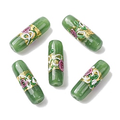 Зеленый Handmade стеклянные бусины фольги, колонна с цветком розы, зелёные, 29~30x10~10.5 мм, отверстие : 1.4 мм