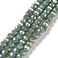 Dark Turquoise Electroplate Glass Bead Strands, Full Rainbow Plated, Faceted, Rondelle, Dark Turquoise, 6x4mm, Hole: 1mm, about 100pcs/strand, 15.7 inch