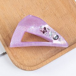 Plum PVC Claw Hair Clips for Women, Triangle with Butterfly, Plum, 37x73x43mm