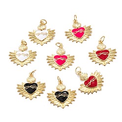 Mixed Color Real 18K Gold Plated Brass Enamel Pendants, with Jump Rings, Long-Lasting Plated, Heart, Mixed Color, 20.5x20x2.5mm, Hole: 3.5mm