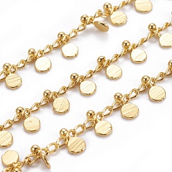 Real 18K Gold Plated Handmade Brass Curb Chains, Long-Lasting Plated, with Spool, Soldered, Flat Round Charms, Real 18K Gold Plated, 1.5mm, about 32.8 Feet(10m)/roll