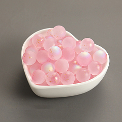 Pink Perles de verre tchèques, sans trou, avec de la poudre de paillettes, ronde, rose, 10mm