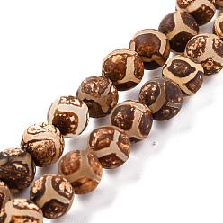 Tibetan Agate Tibetan Style Rust Turtle Back Pattern dZi Beads, Natural Agate Round Beads, Matte Style, 8mm, Hole: 2mm, about 37pcs/strand, 14.9 inch