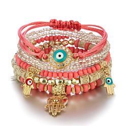 Red B0045-8 Fashionable European and American handmade bead multi-layer bracelet - eye bead temperament.