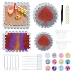 Mixed Color Waved Cup Pad Silicone Molds, with Disposable Plastic Transfer Pipettes and Latex Finger Cots, Anti-static Tweezer and Gradual Change Candy Style Flakes, Mixed Color, 185x14mm