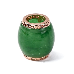 Зеленый Латунные бусины из натурального мьянманского нефрита, баррель, розовое золото , зелёные, 16x15x15 мм, отверстие : 7.5 мм