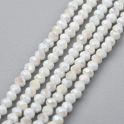 White Electroplate Glass Beads Strands, AB Color Plated, Faceted, Abacus, White, 2x1.5~1.6mm, Hole: 0.8mm, about 235 pcs/Strand, 14.17 inch(36cm)