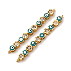 Средний Бирюзовый Латунные подвески-подвески с прозрачным кубическим цирконием и эмалью для сглаза, реальный 18 k позолоченный, стойки покрытие, долговечный, без свинца и без кадмия, средне бирюзовый, 46x4x4 мм, отверстие : 1.2 мм