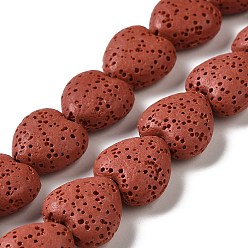 Sienna Natural Lava Rock Beads Strands, Dyed, Heart, Sienna, 14x13~13.5x7mm, Hole: 1.2mm, about 30pcs/strand, 16.14''(41~14.5cm)