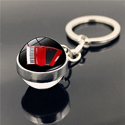 Red Musical Instruments Keychain, with Glass Round Pendants, Red, 8cm