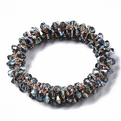 Cadet Blue Faceted Transparent Glass Beads Stretch Bracelets, Rainbow Plated, Bicone, Cadet Blue, Inner Diameter: 1-5/8 inch(4cm)