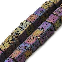 Rainbow Plated Electroplated Natural Lava Rock Beads Strands, Square, Rainbow Plated, 4.5x4.5x4.5mm, Hole: 1mm, about 89~91pcs/strand, 16.54''~17.32''(42~44cm)