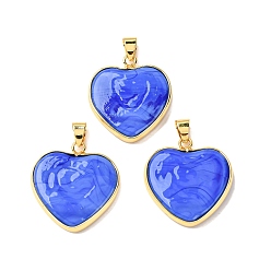 Королевский синий Подвески лэмпворк ручной работы, с латунной фурнитурой , долговечный, без свинца и без кадмия, сердце прелести, королевский синий, 28x26x4 мм, отверстие : 6.5x4 мм