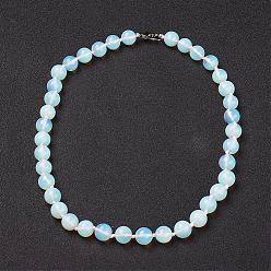 Opalite Opalite Beads Necklaces, with Brass Lobster Claw Clasps, Round, 17.7 inch(45cm) long, beads: 12mm