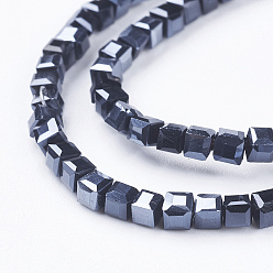 Black Electroplate Glass Beads Strands, Faceted, Cube, Black, 4x4x4mm, hole: 1mm