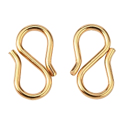 Real 18K Gold Plated 304 Stainless Steel S Hook Clasps, Golden, 12.5x6.5x1mm, Hole: 3~3.5mm