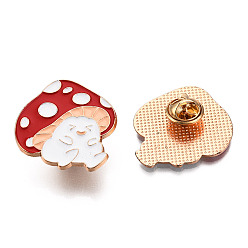 Red Mushroom Shape Enamel Pin, Light Gold Plated Alloy Animal Badge for Backpack Clothes, Nickel Free & Lead Free, Red, 30x30mm, Pin: 1.2mm