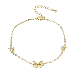 Real 18K Gold Plated Brass Butterfly Link Bracelets, Rack Plating, Long-Lasting Plated, Cadmium Free & Lead Free, Real 18K Gold Plated, 7.05 inch(17.9cm)