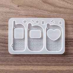 White DIY Cellphone-shaped Pendant Food-grade Silicone Molds, Quicksand Molds, Resin Casting Molds, For UV Resin, Epoxy Resin Craft Making, White, 90x140x11mm, Hole: 1.5mm, Inner Diameter: 7~72x3~41mm