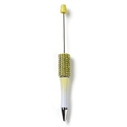 Light Khaki Plastic & Iron Beadable Pens, Ball-Point Pen, with Rhinestone, for DIY Personalized Pen with Jewelry Bead, Light Khaki, 145x14.5mm