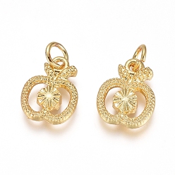 Golden Electroplated Alloy Charms, Long-Lasting Plated, with Brass Jump Ring, Apple, Golden, 13.5x10.5x2.5mm, Hole: 3.5mm