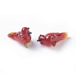 Red Home Decorations, Handmade Lampwork Display Decorations, Bird, Red, 27~29x12~13x21~25mm