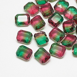 Emerald Pointed Back Glass Rhinestone Cabochons, Imitation Tourmaline, Faceted, Rectangle Octagon, Emerald, 8x6x3mm