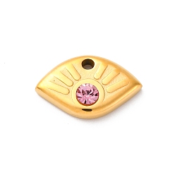 Розовый 304 из нержавеющей стали амулеты горный хрусталь, ионное покрытие (ip), реальный 14 k позолоченный, Очарование глаз, светло-розовый, 9x15x3.5 мм, отверстие : 1.5 мм