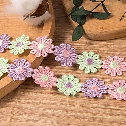 Colorful Polyester Lace Trim, Embroidered Trim Ribbons, for Sewing or Craft Decoration, Flower, Colorful, 1 inch(25mm), 15 yards/strand